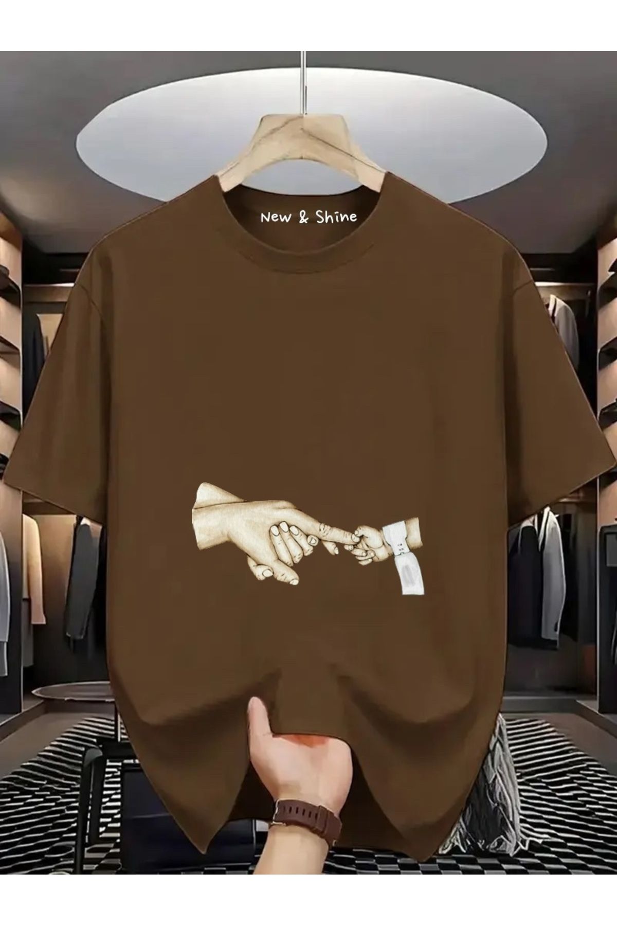 New Shine Bebek El Tutuşma Baskılı Oversize T-Shirt