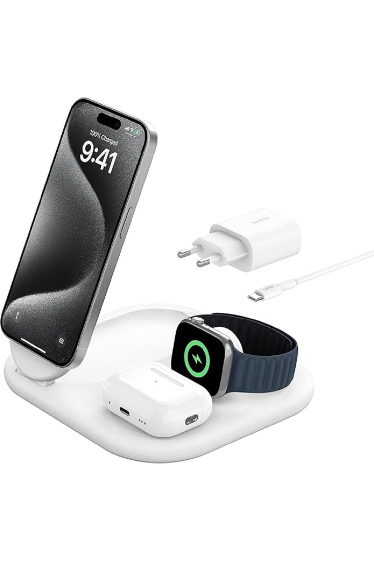 ÇAĞUR KDROGLU MagSafe Şarj Cihazı, BoostCharge 3'ü 1 Arada Manyetik Katlanır Şarj Cihazı Qi2 - Beyaz