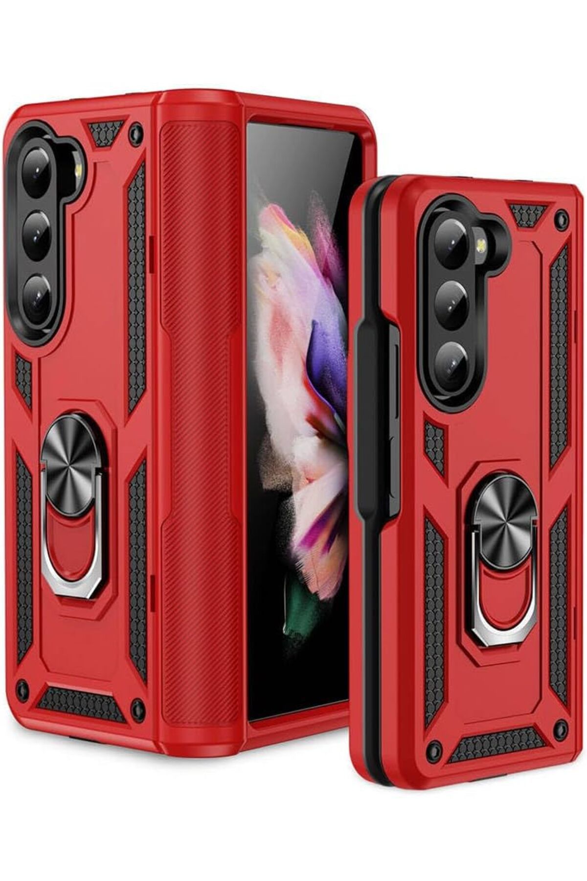 mazıdağı mazzıdağ Galaxy Z Fold 5 Uyumlu Kamera Korumalı Yüzüklü Standlı Tank Kılıf (Kırmızı, Ga