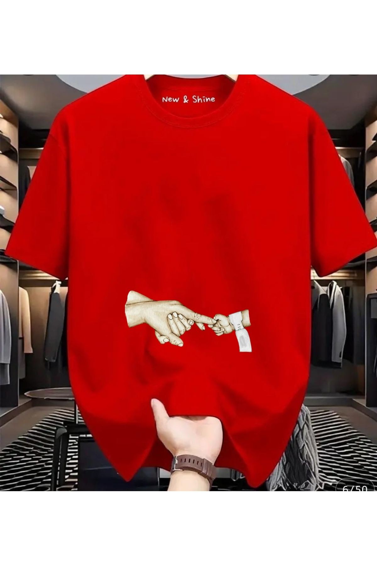 New Shine Bebek Aile El Tutuşma Baskılı Büyük Beden Oversize T-Shirt