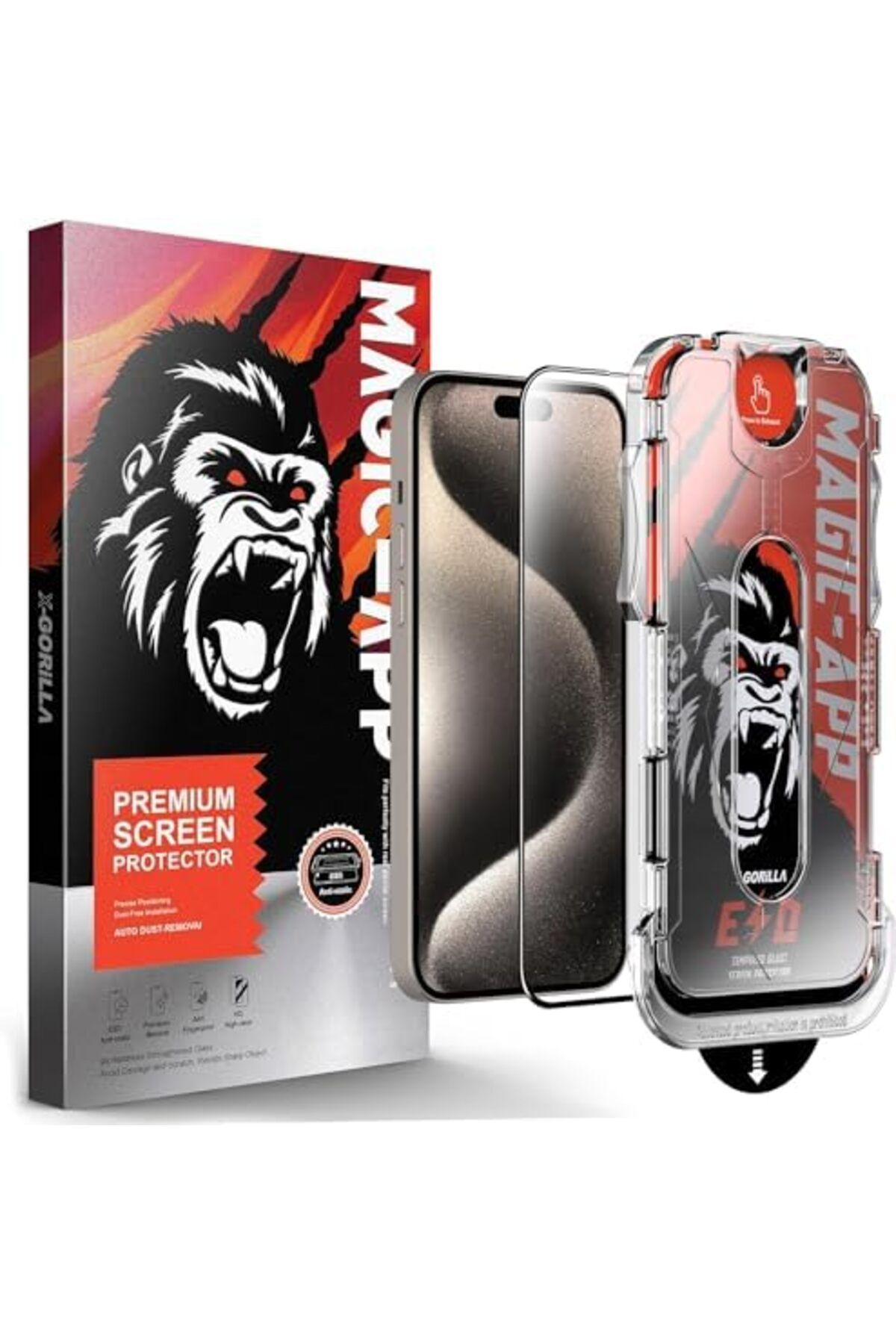 mazıdağı mazzıdağ X-Gorilla iPhone 15 Pro Max Uyumlu Tam Kaplayan Tozsuz Uygulama 9H Ekran Koruyucu Kırıl