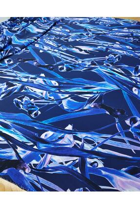 Kumaş Parça %100 Viskon Krep Şifon Lacivert Zemin Üzeri Soyut Desenli En: 140 cm
