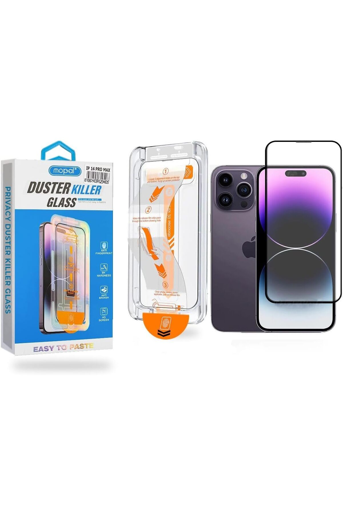 KDROĞLU GEÇMEZ iPhone 14 Pro Max Uyumlu Uygulama Aparatlı Tam Kaplayan Duster Killer Cam Telefon Ekran Kor
