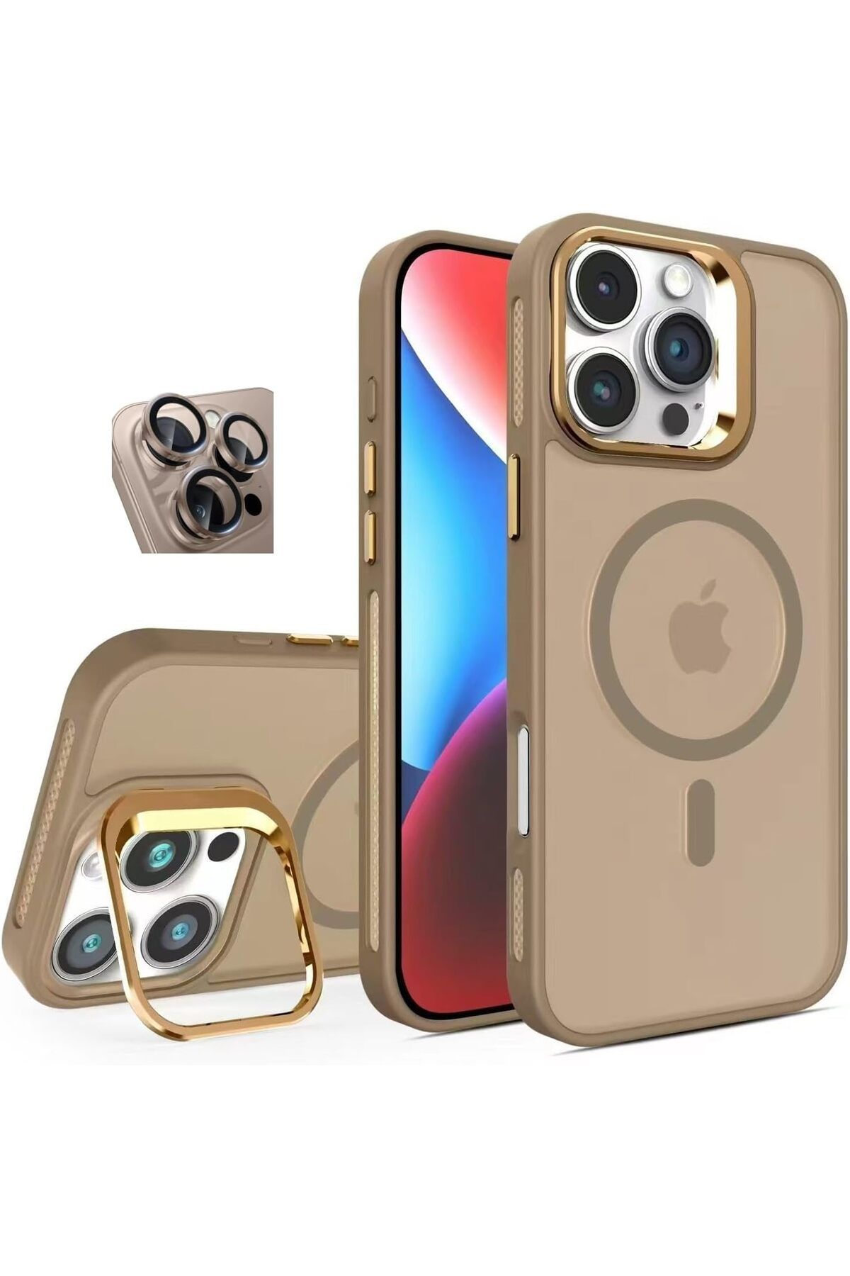 MEGOBİNE WHERE iPhone 16 Pro Kamera Korumalı Standlı Kılıf Magsafe ile Uyumlu Açılır Kamera Standlı M