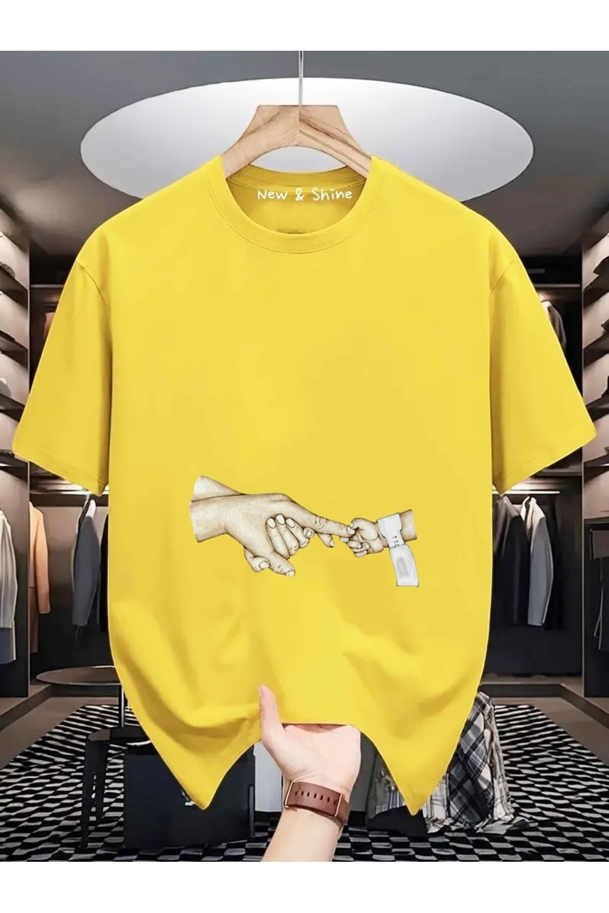 New Shine Bebek El Tutuşma Baskılı Oversize T-Shirt