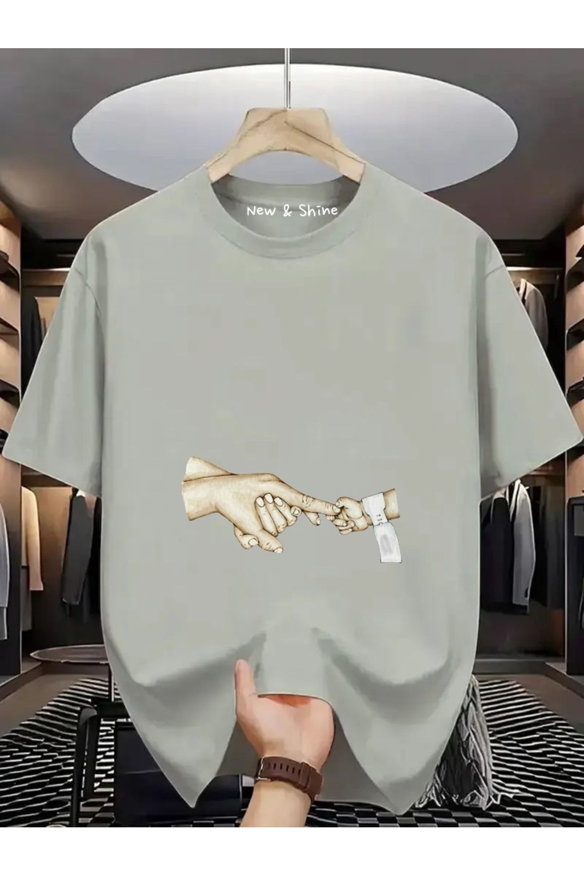 New Shine Bebek El Tutuşma Baskılı Oversize T-Shirt
