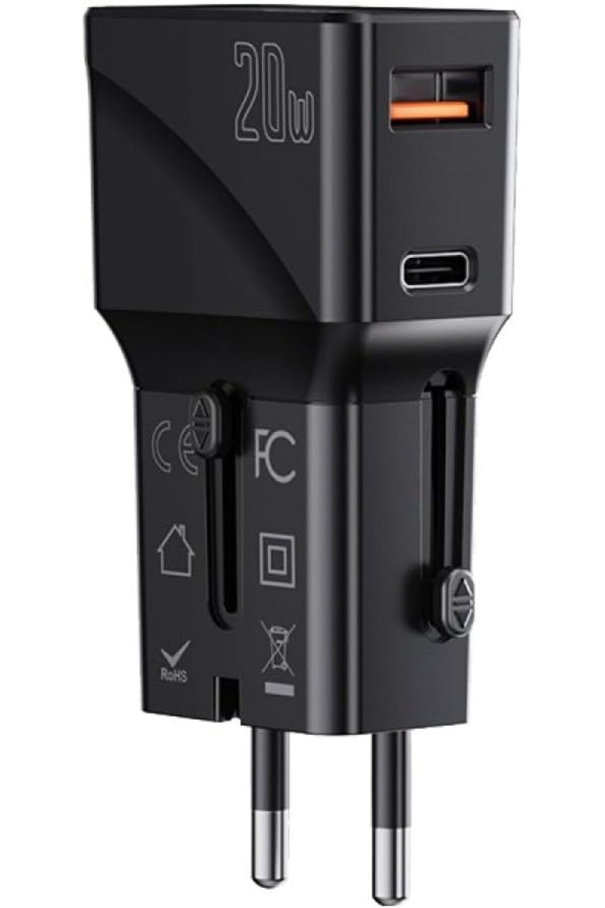 DERİK Eser 20W Type-C ve 20W Usb Çıkışlı PD Şarj Adaptörü, AB-ÇİN-ABD-AU-İNGİLTERE Standartı