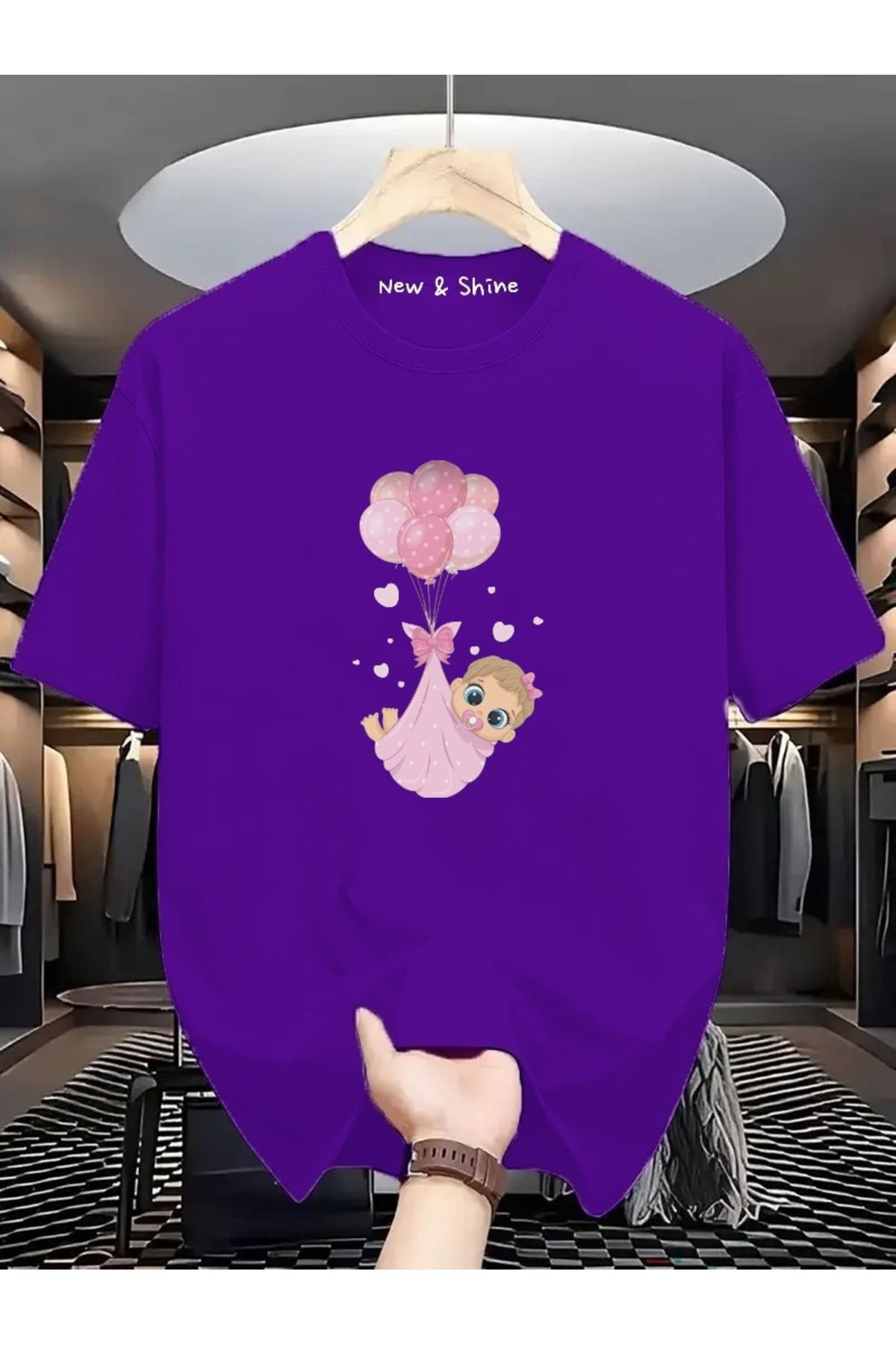 New Shine Kız Bebek Baskılı Büyük Beden Oversize T-Shirt