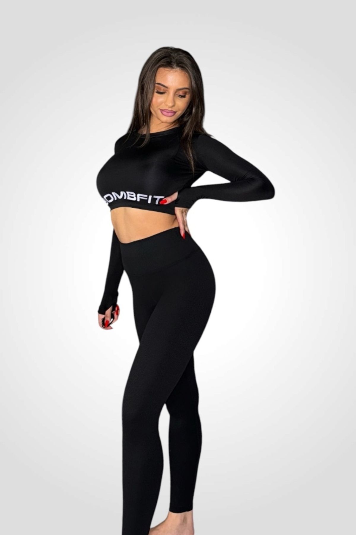 BOMBFIT-Women's shaping tights with a ribbed look and wide waistband, Black 6