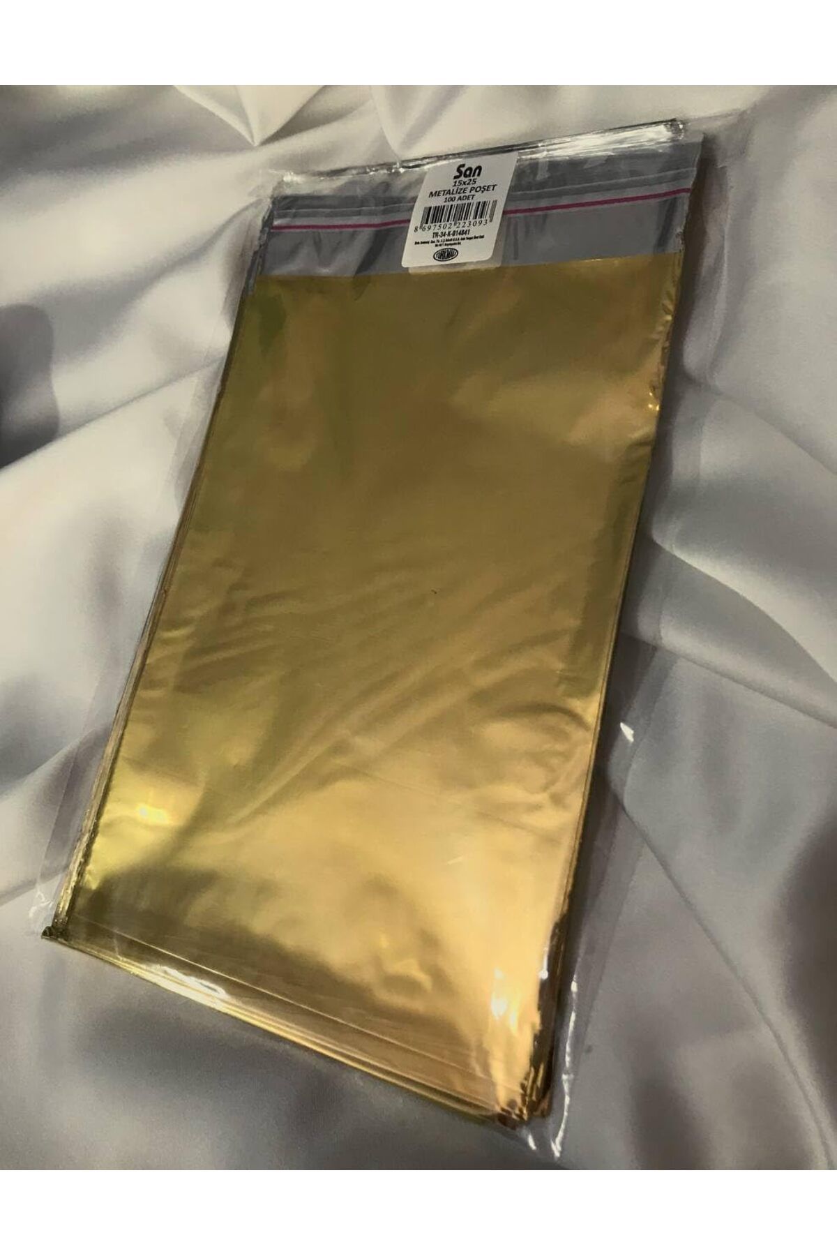 DERİK dsr Tek Renk Gold Hediye Paketi Metalize Poşet Bantlı Gift Wrap 15x25 cm - 1 Paket 100 Adet (Altı
