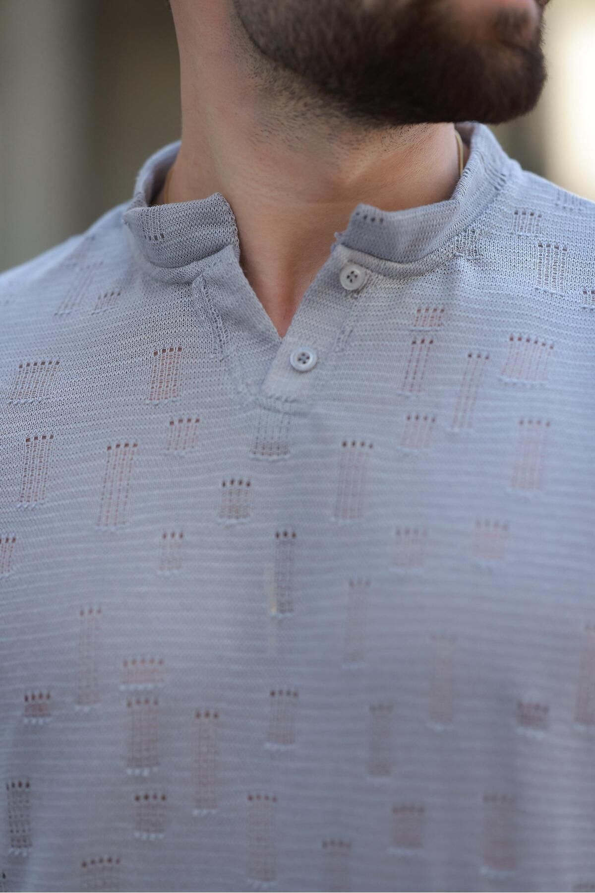 Madmext-Ανδρικό μπλουζάκι με γκρι βαμμένο Judge Collar Basic E7148 3