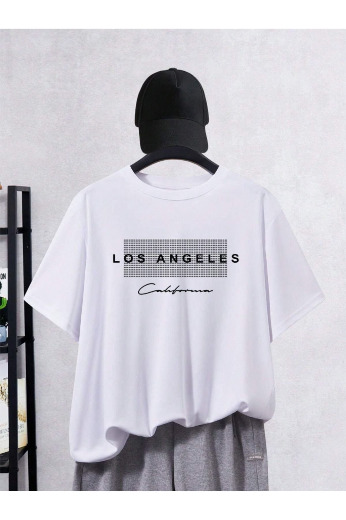 ALEGORİ Unisex Kadın/Erkek Los Angeles Renkli Özel Baskılı Oversize Pamuk Penye T-Shirt