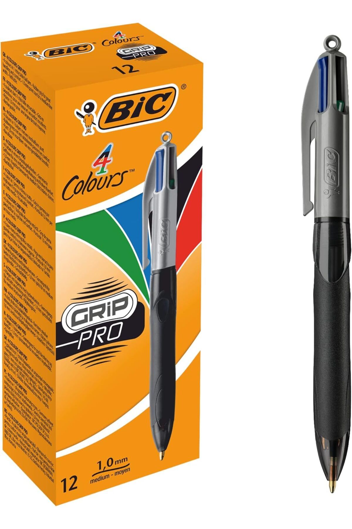 DERİK dsr 4 Colours Pro Tükenmez Kalem 12'Li Kutu, Kauçuk Tutacak, 1.0mm Uç, Tek Kalemde Mavi, Kı