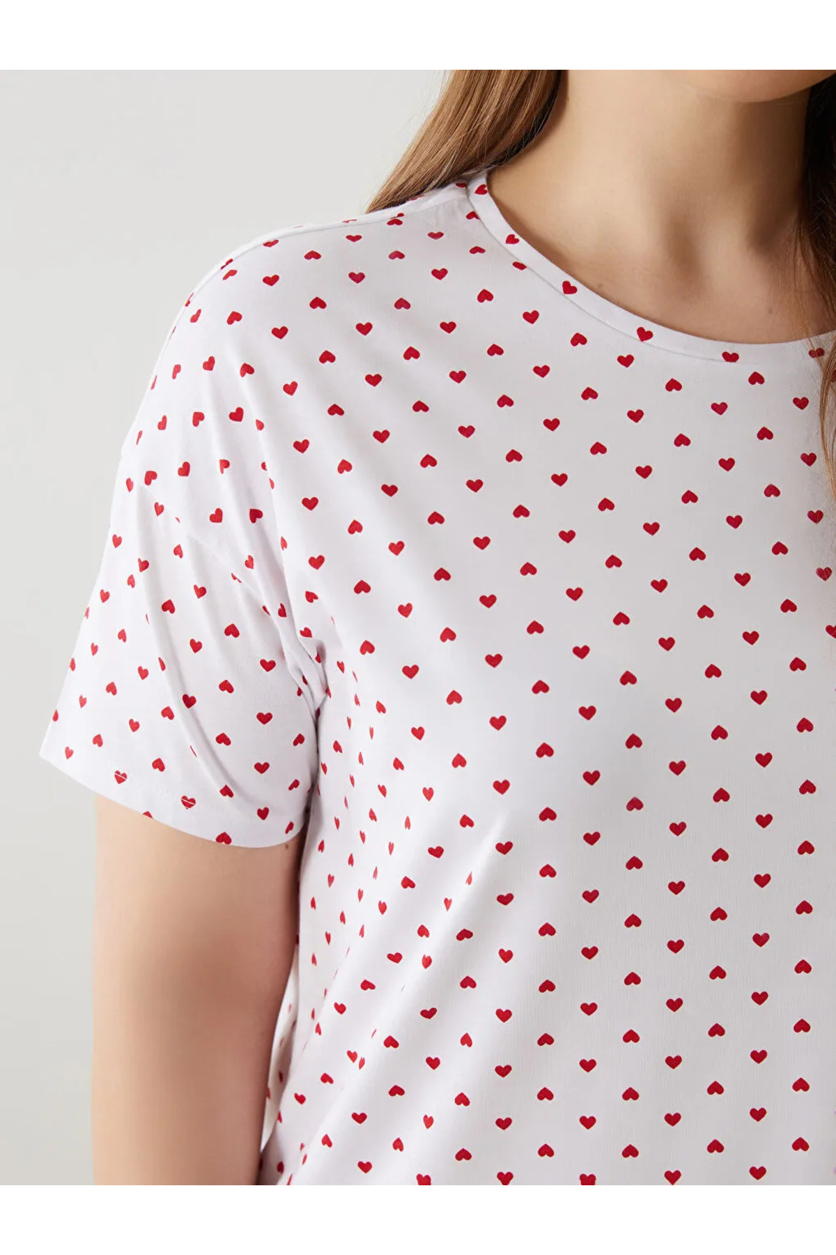 LC Waikiki-Σετ πιτζάμες LCW DREAM Ecru Plus Size Heart Print για γυναίκες με σορτς 3