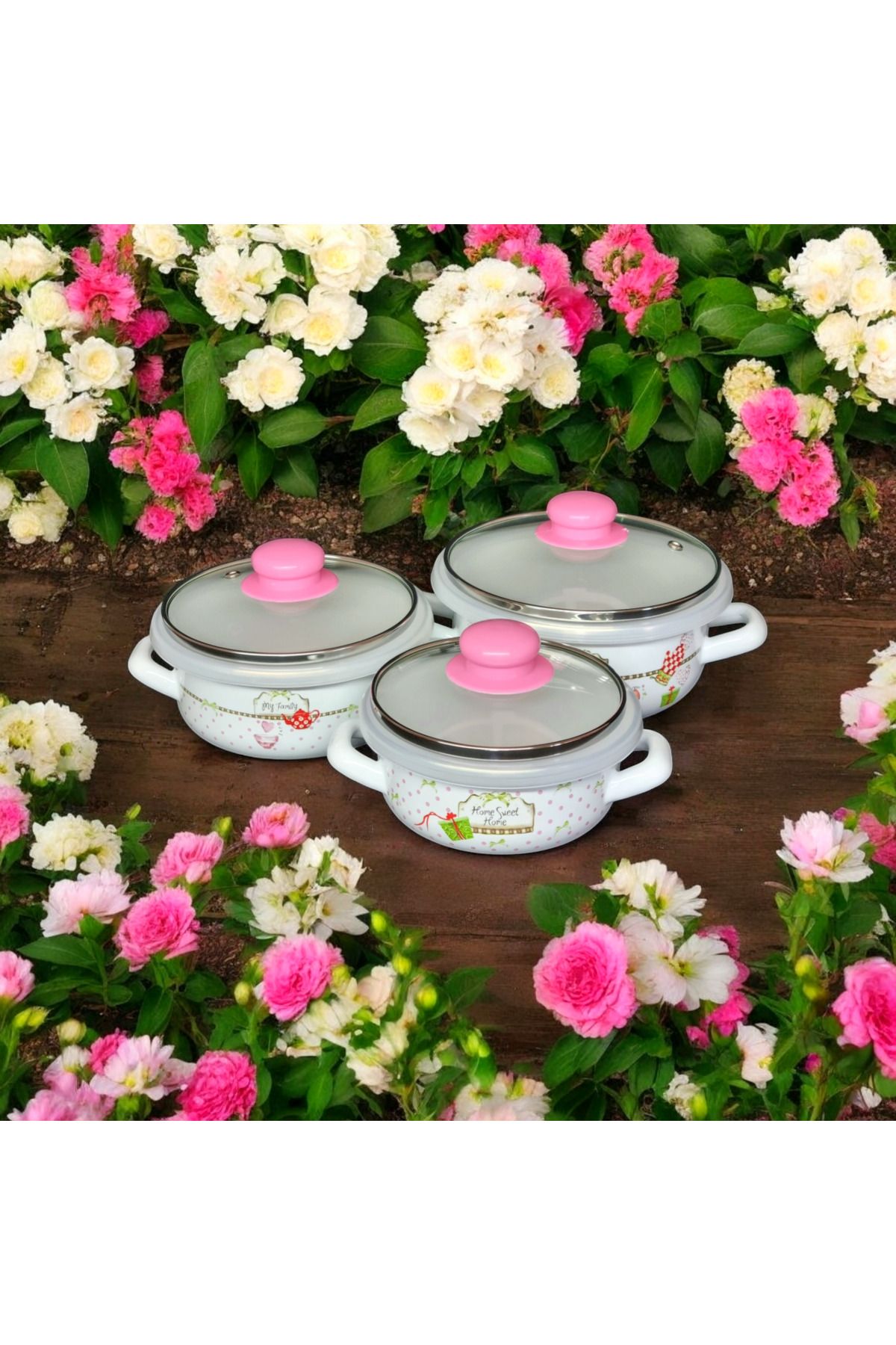 emaye market-Enamel 3-Piece Cook, Hide Pots and Storage Container Set 9 Pieces 3