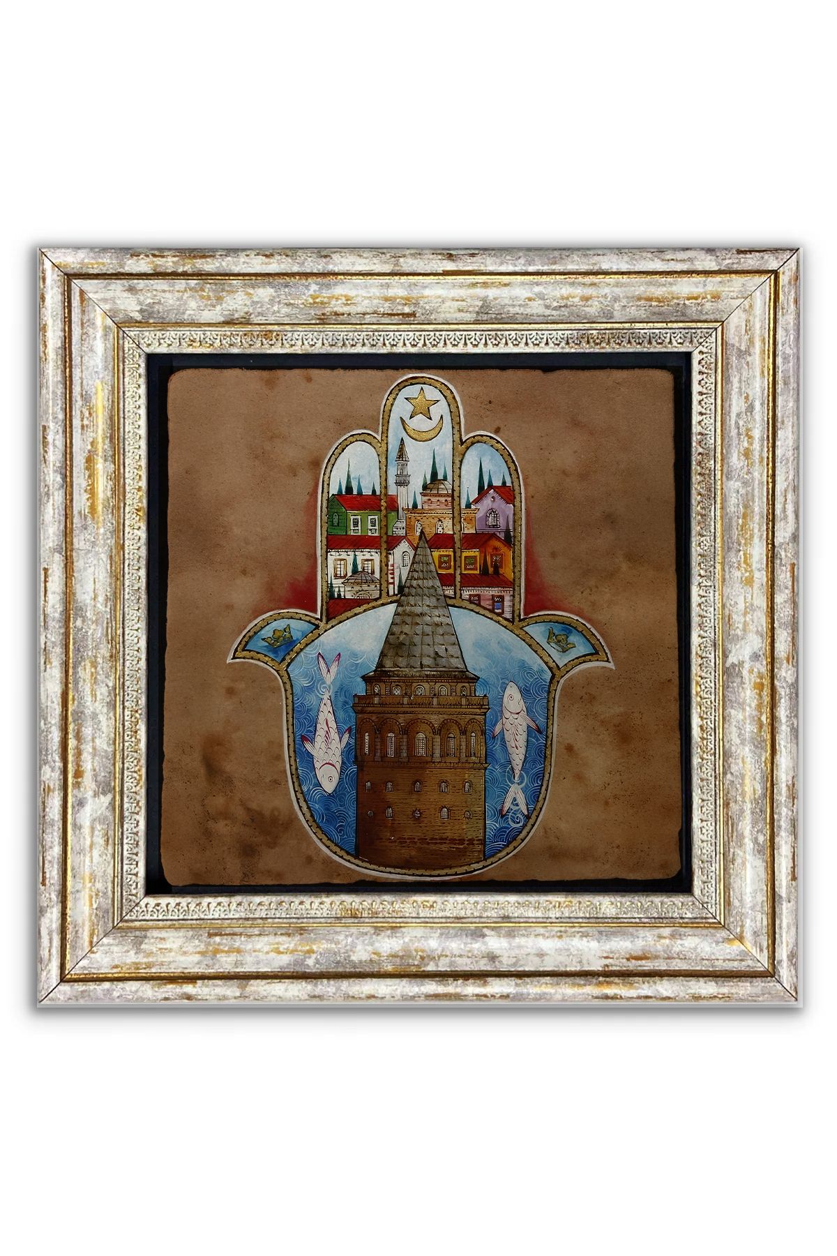 AND Taş Duvar Dekoru Galata Kulesi Tasarımlı Taşa Baskı Çerçeveli Tablo (30x30 cm )