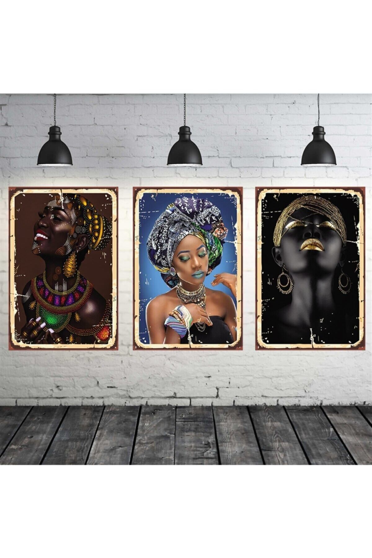 TAKIFİX 3 Adet Kadın Tasarımlı 20-30 Cm Retro Ahşap Poster