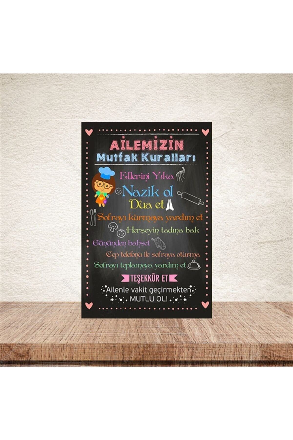 TAKIFİX Ailemizin Mutfak Kuralları Retro Ahşap Poster 20-30 cm