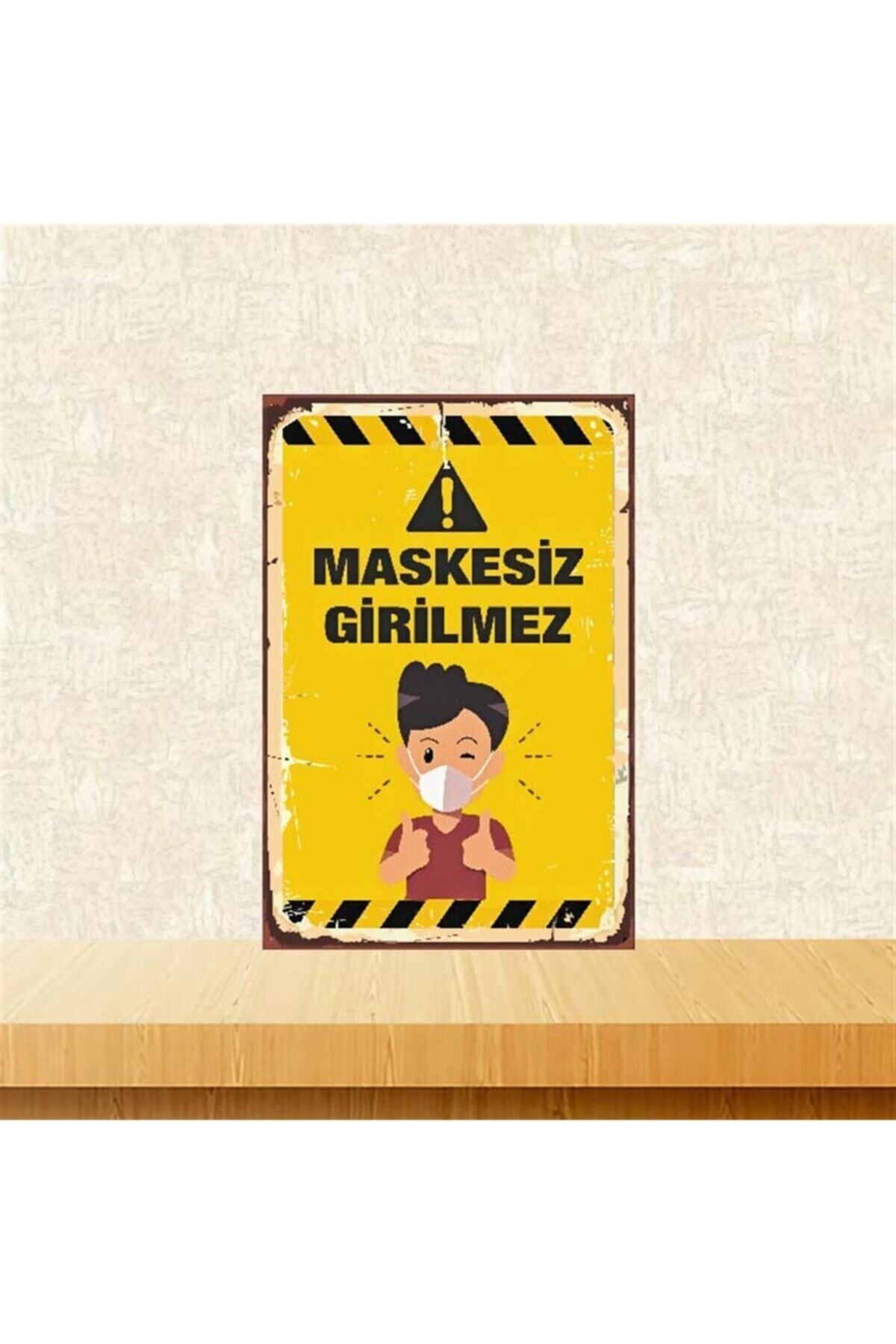TAKIFİX Maskesiz Girilmez Retro Ahşap Poster Tkfx3982 20x30 cm