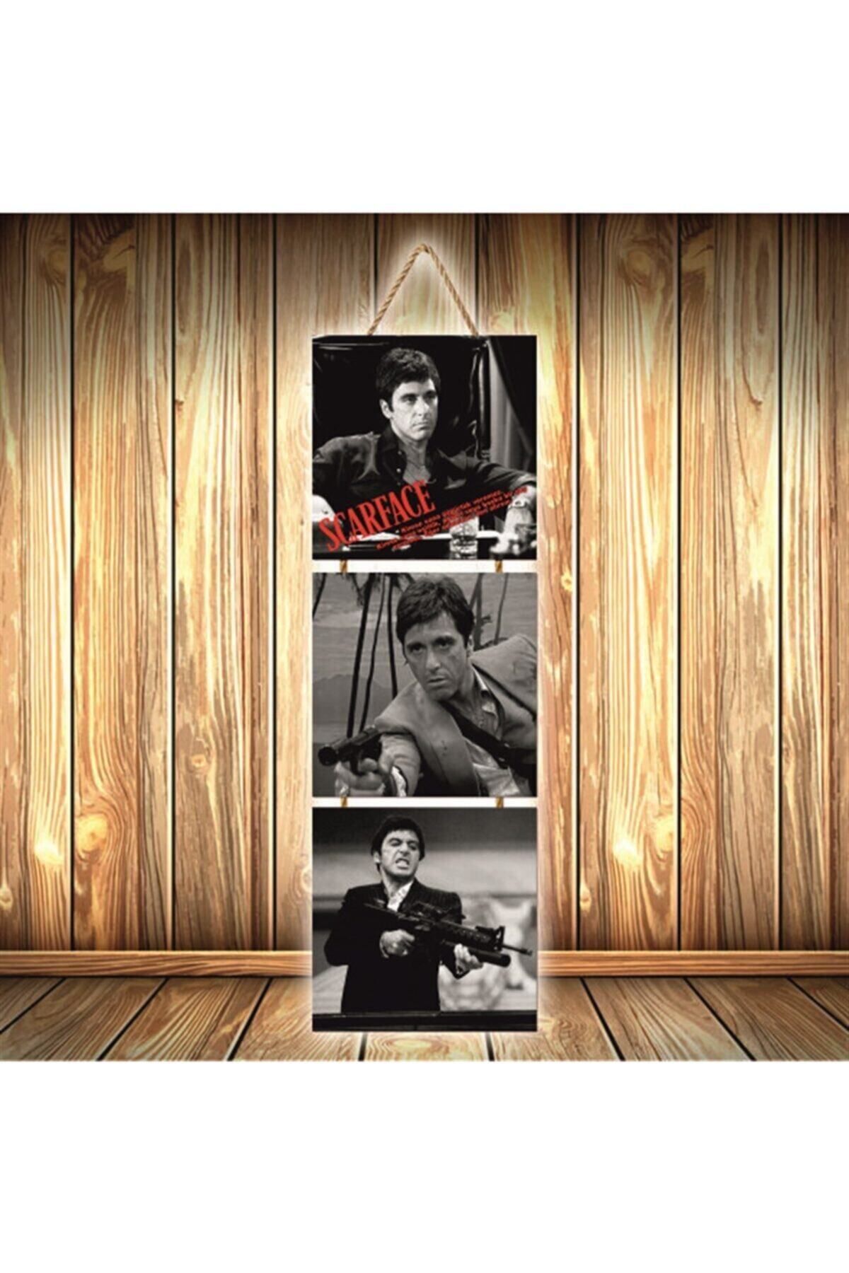 TAKIFİX Scarface Tasarımlı Üçlü Retro Ahşap Poster Ü433