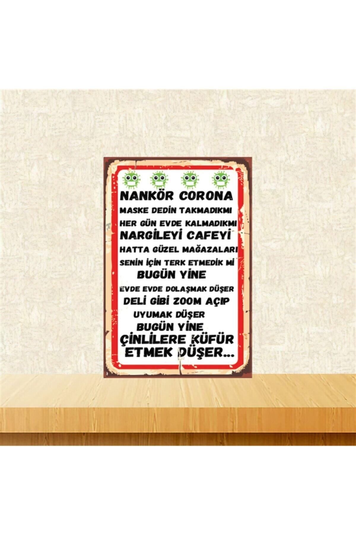 TAKIFİX Nankör Corona 20-30 Cm Retro Ahşap Poster Tkfx4398