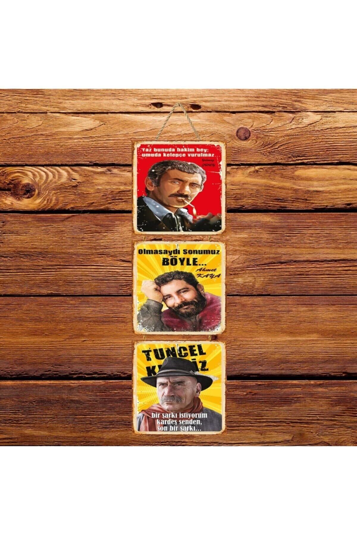 TAKIFİX Yılmaz Güney Ahmet Kaya Tuncel Kurtiz Üçlü Retro Ahşap Poster