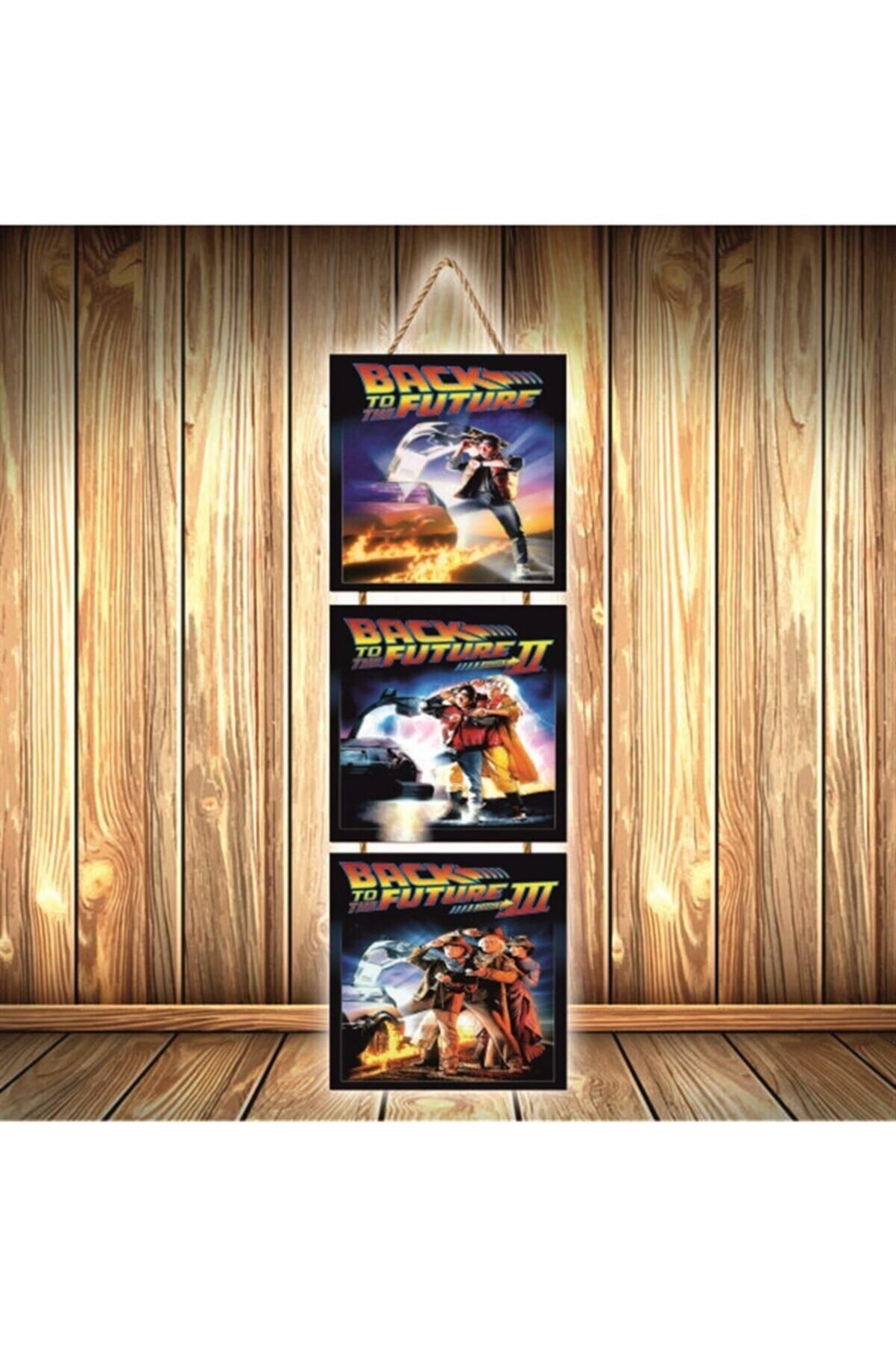 TAKIFİX Back Future Tasarımlı Üçlü Retro Ahşap Poster Ü288