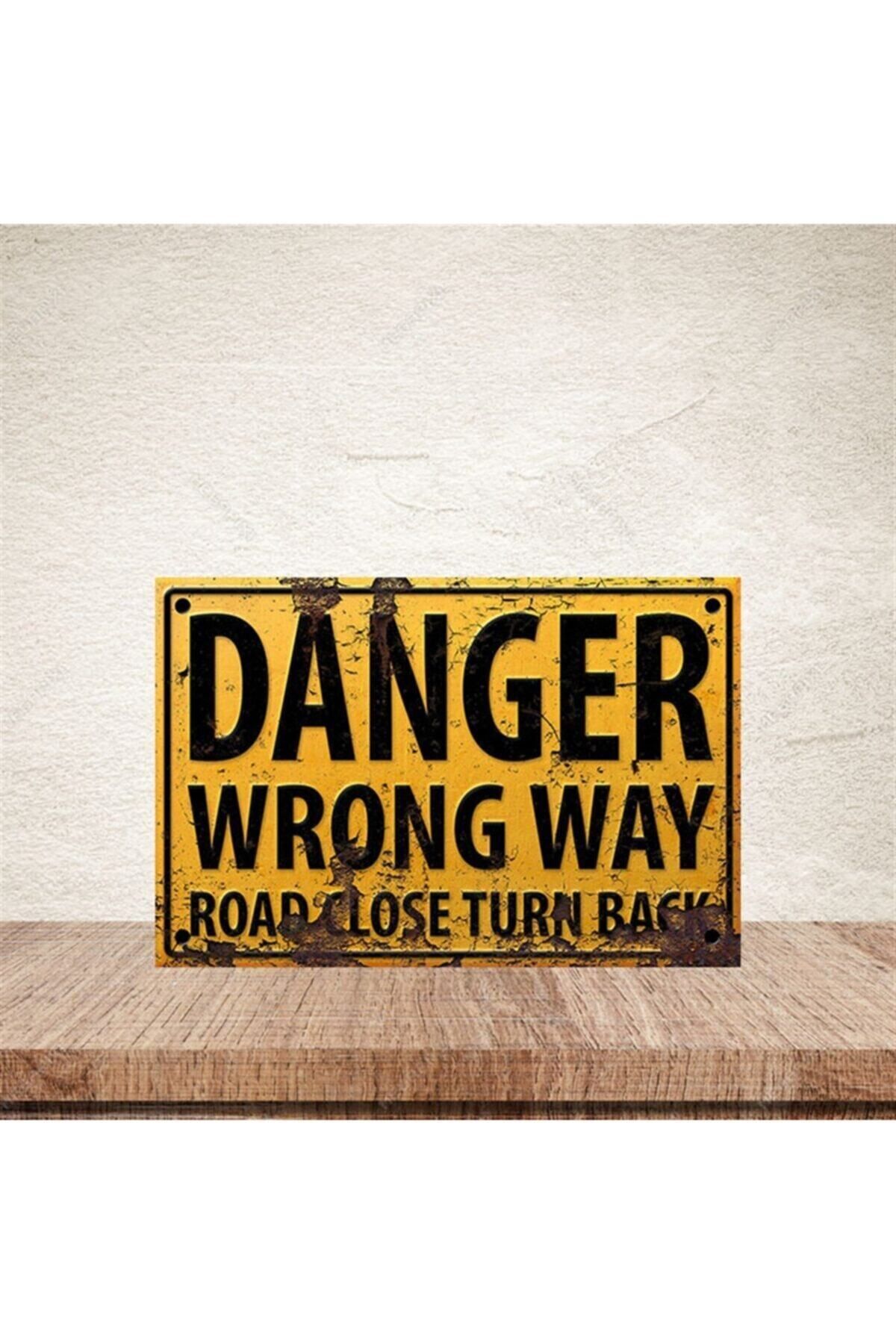 TAKIFİX Danger Wrong Way 20-30 cm Retro Ahşap Poster