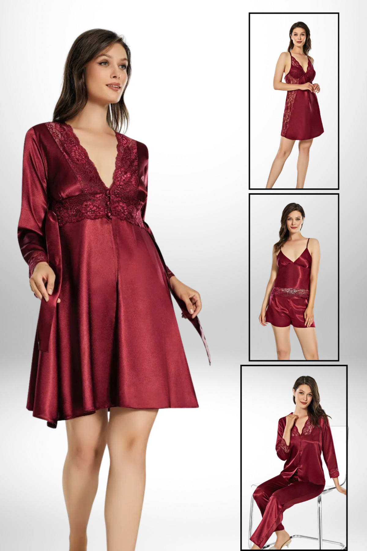 Alissa Kadın Kutulu Saten Pijama Takımı 6 Parça Hediye Çeyizlik VR.AL.k86.ü00.Y014