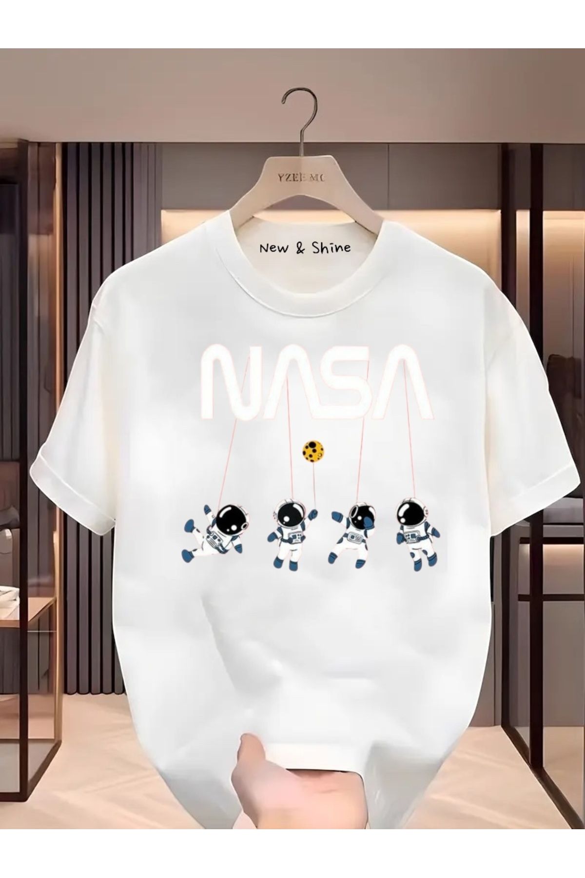 New Shine NASA Baskılı Büyük Beden Oversize T-Shirt