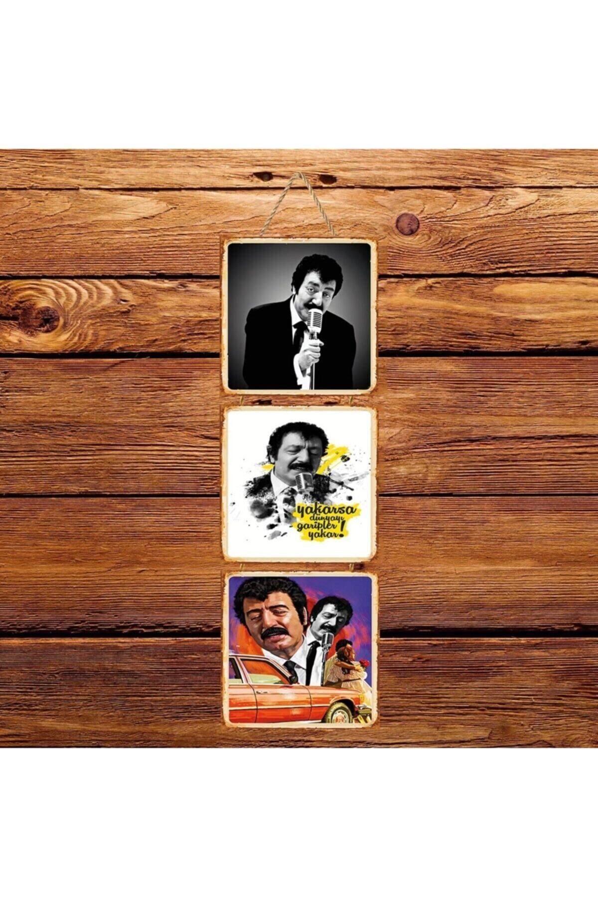 TAKIFİX Müslüm Gürses Garipler Yakar Üçlü Retro Ahşap Poster