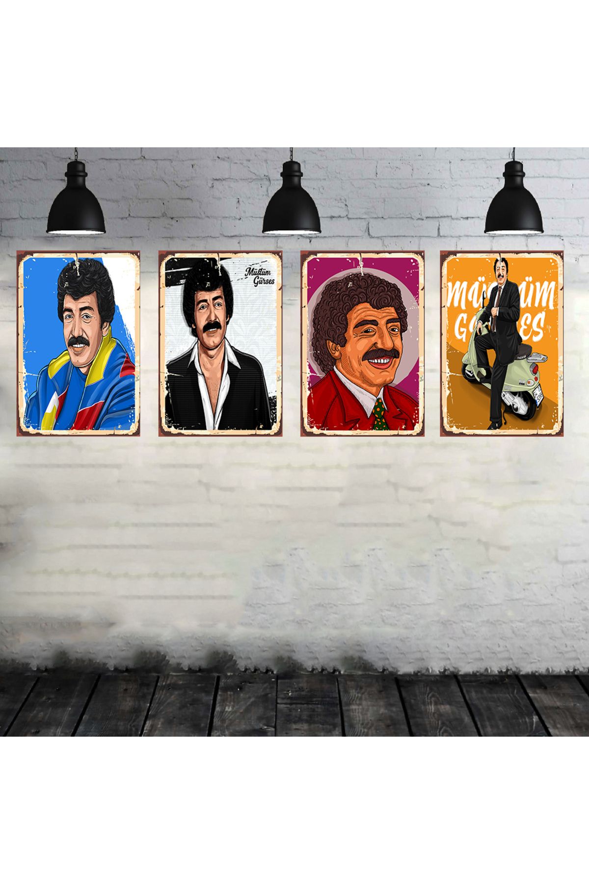 TAKIFİX Müslüm Gürses Seti 4 Adet 20x30 Cm Retro Ahşap Tablo