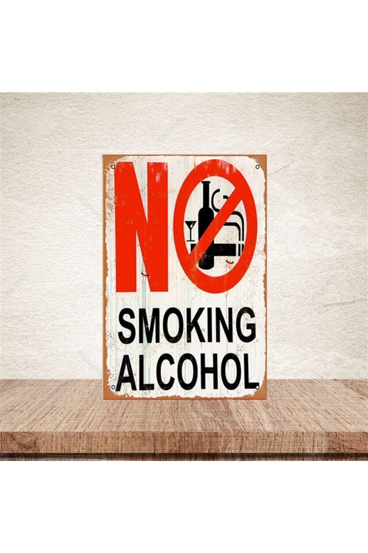 TAKIFİX No Smoking Alcohol 20-30 Cm Retro Ahşap Poster