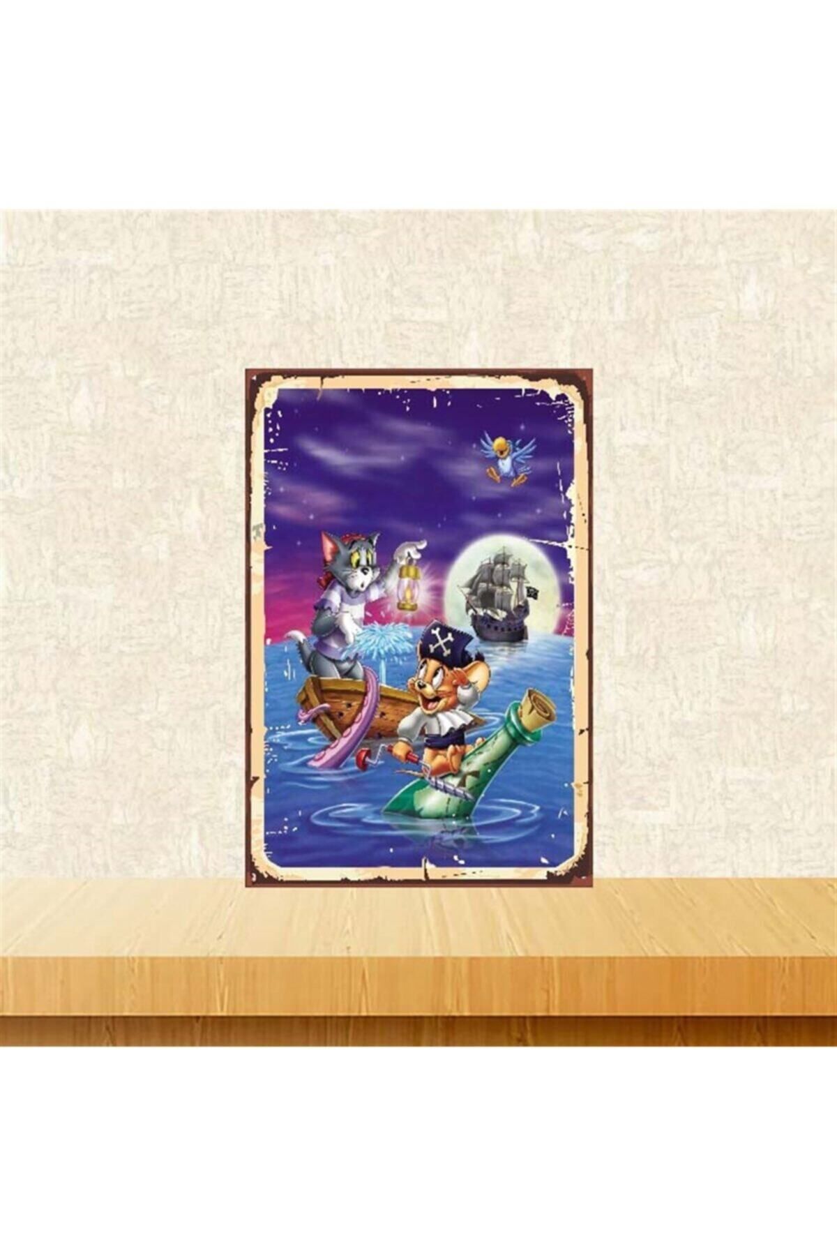 TAKIFİX Tom Ve Jerry Tasarımlı 20-30 Cm Retro Ahşap Poster