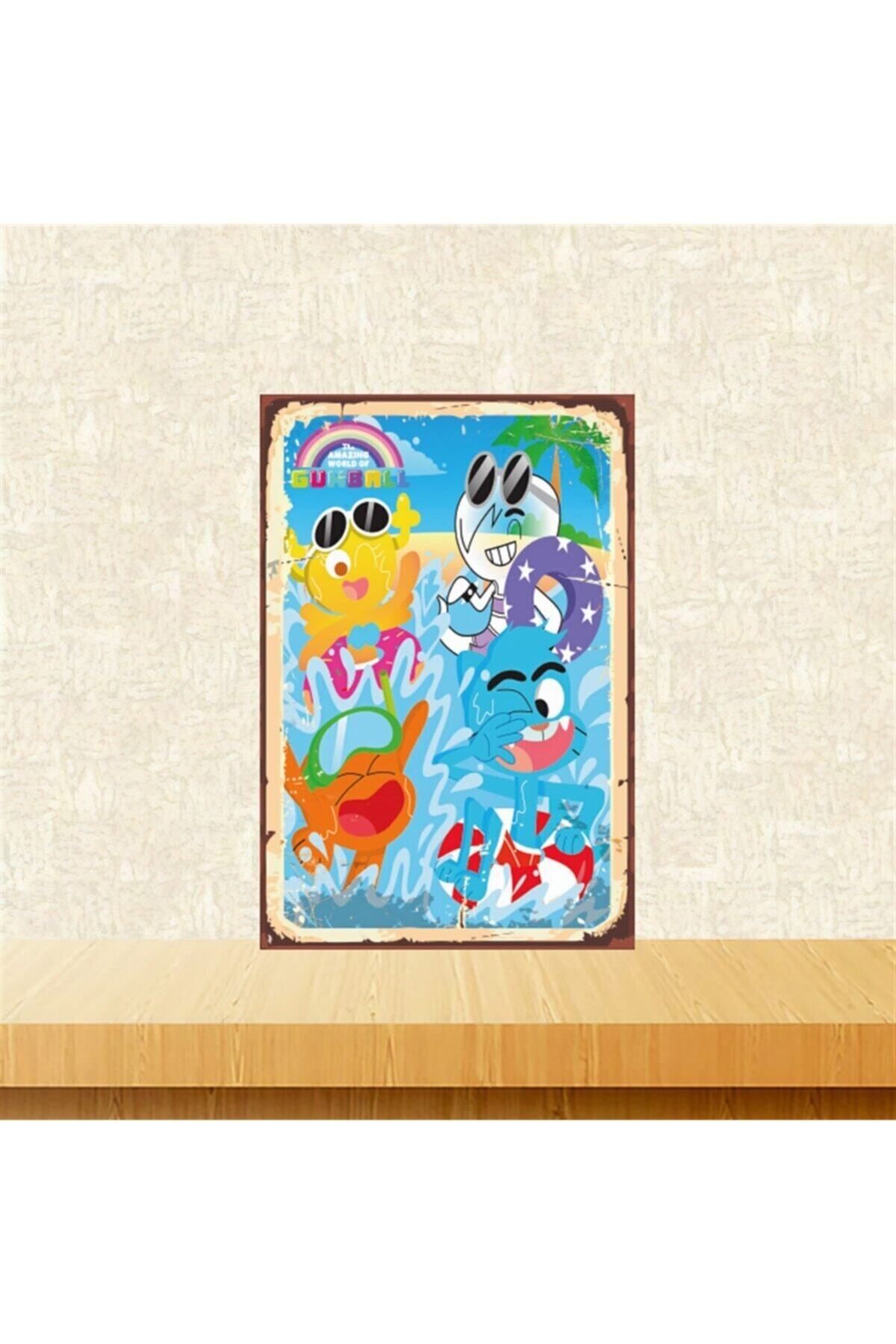 TAKIFİX Gumball Karakterler 20-30 Cm Retro Ahşap Tablo Tkfx5044