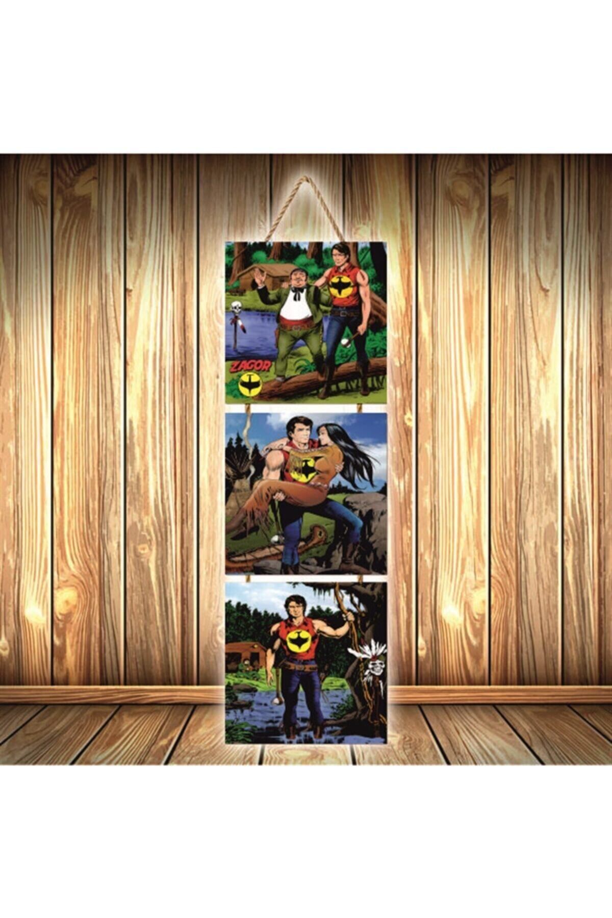 TAKIFİX Zagor Tasarımlı Üçlü Retro Ahşap Poster Ü353