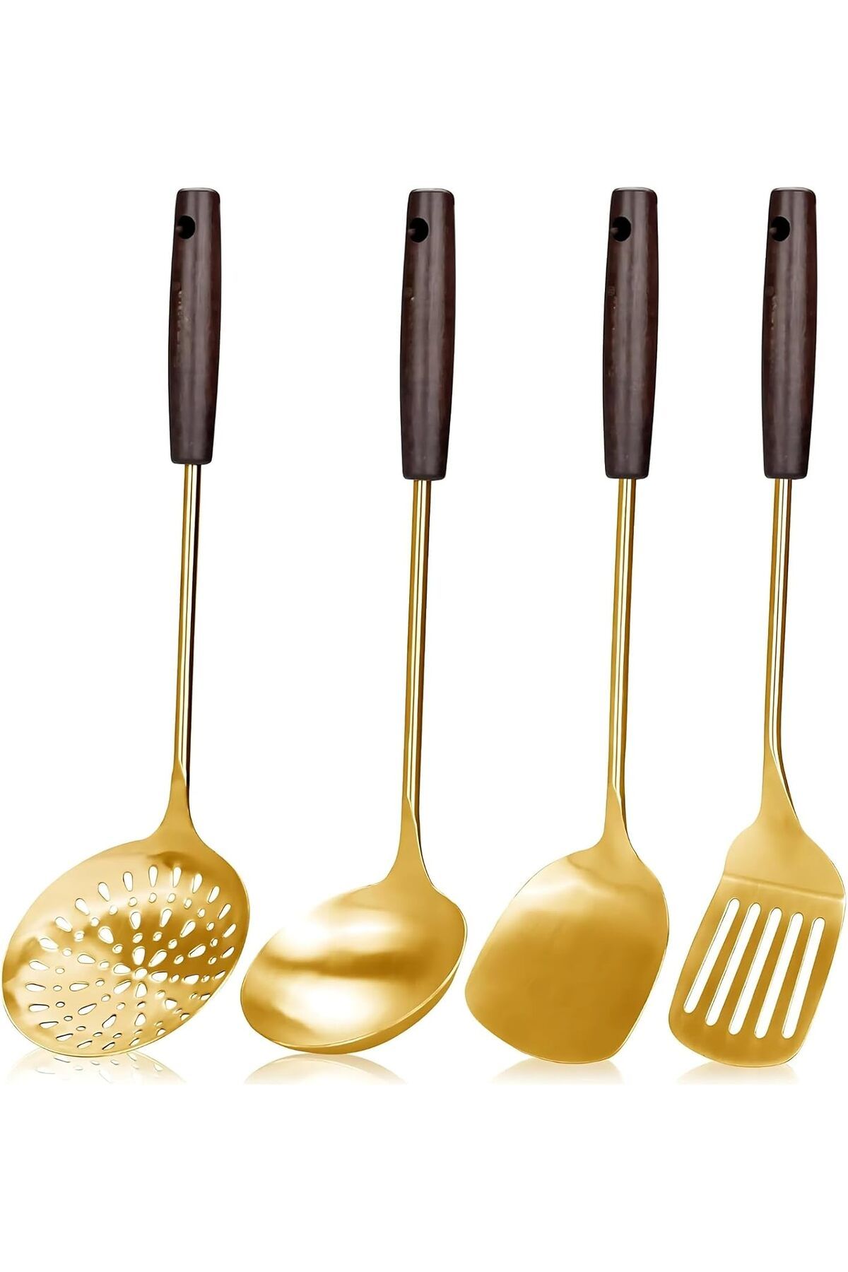 mazıdağı mazzıdağ 4 Adet Mutfak Pişirme Seti - Uzun Ahşap Saplı Paslanmaz Çelik 4 Parça Mutfak Spatula