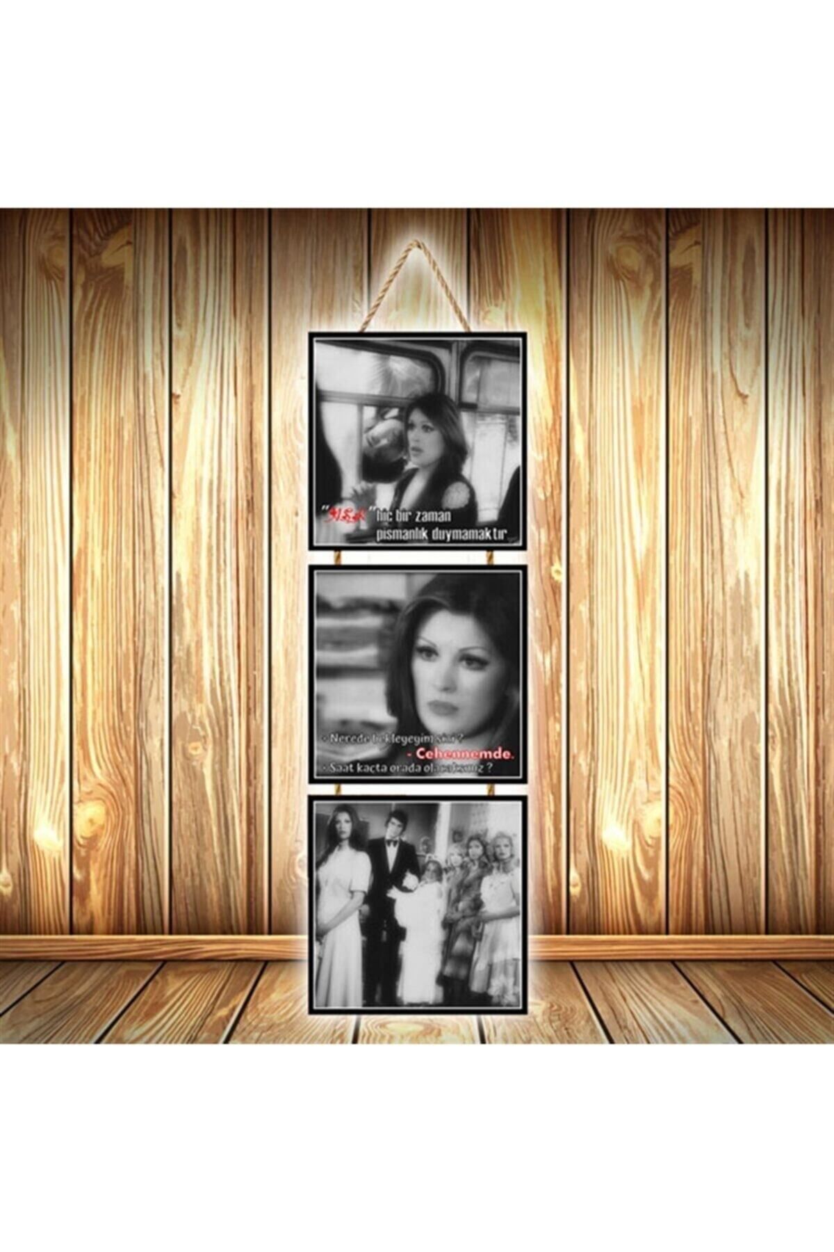 TAKIFİX Ah Nerede Vah Nerede Replikleri Tasarımlı Üçlü Retro Ahşap Poster Ü574