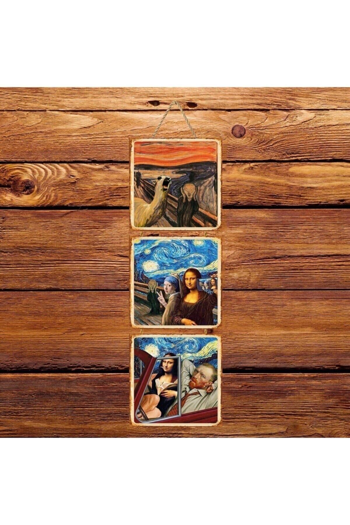 TAKIFİX Komik Çığlık Tablosu Üçlü Retro Ahşap Poster