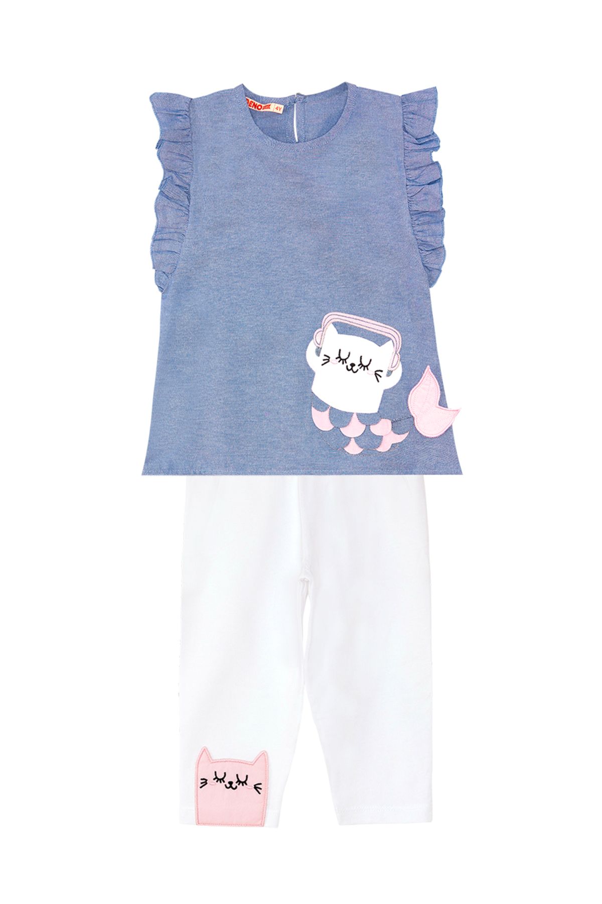 Denokids-Μπλε και λευκό Frilly καλοκαιρινό μπλουζάκι και κολάν σετ για κορίτσια 3
