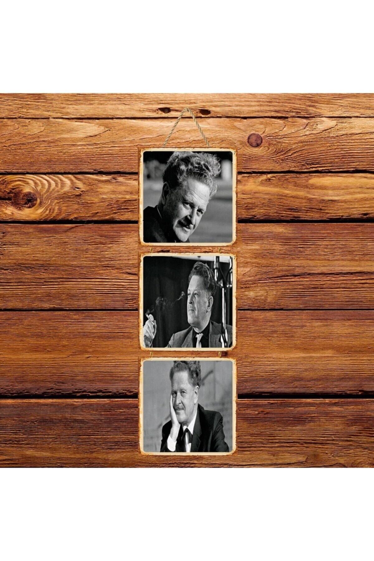 TAKIFİX Nazım Hikmet Üçlü Retro Ahşap Poster