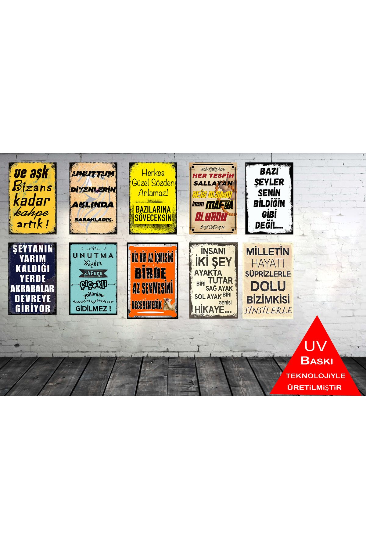 TAKIFİX Duvar Yazıları 10 Adet 20 x 30 CM MDF Tablo Seti 127