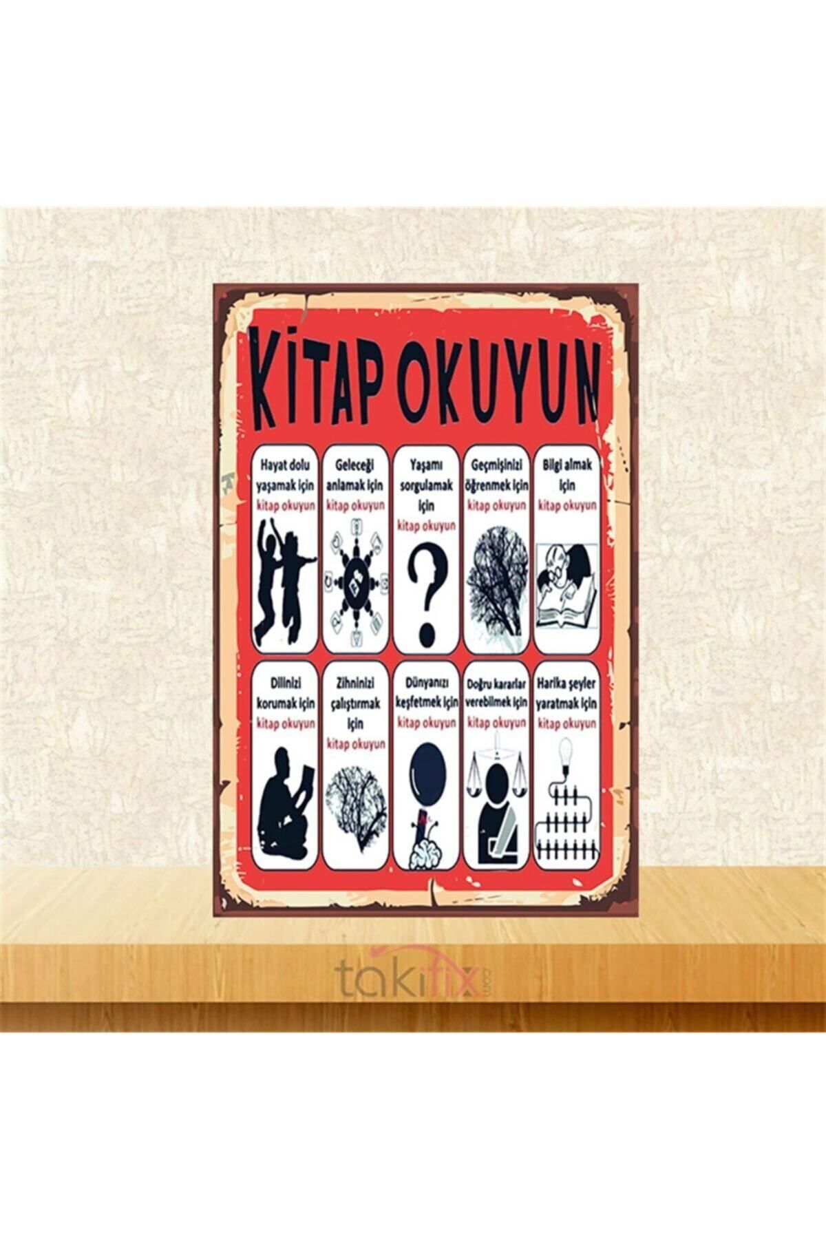 TAKIFİX Kitap Okuyun 20x30cm Retro Ahşap Poster