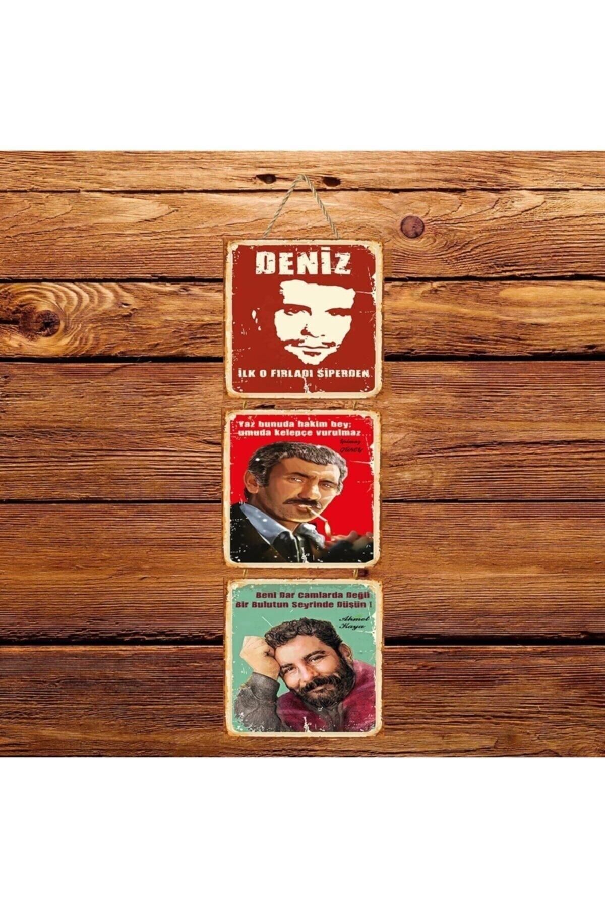 TAKIFİX Deniz Gezmiş Yılmaz Güney Ahmet Kaya Üçlü Retro Ahşap Poster
