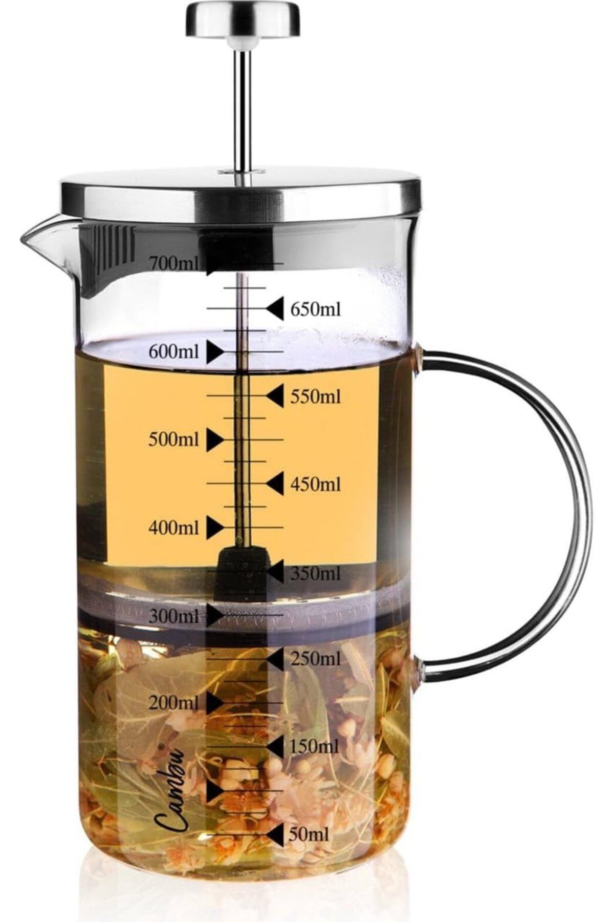 DERİK Cam 700 ML French Press, Demlik, Ölçü Kabı