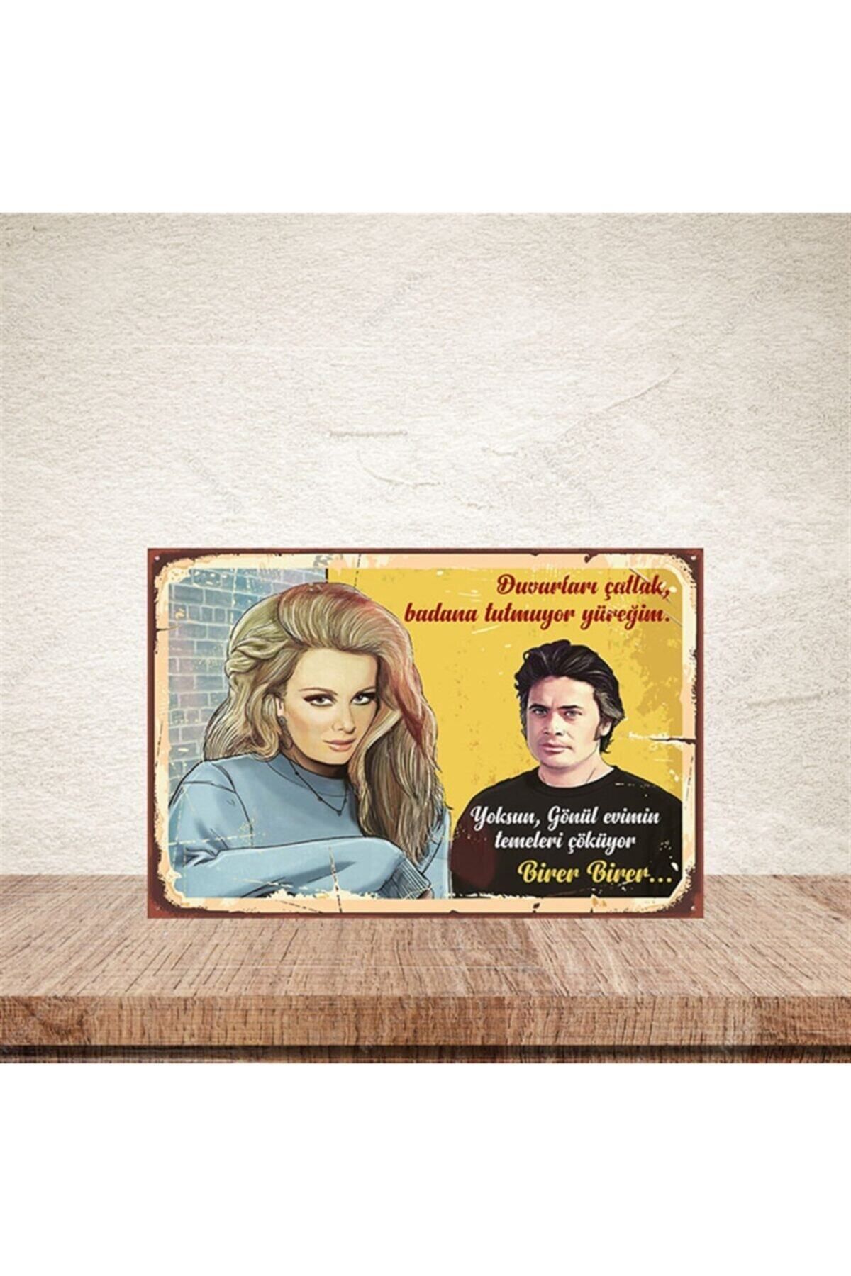 TAKIFİX Badana Tutmuyor Yüreğim Cüneyt Arkın Ve Filiz Akın 20-30 Cm Retro Ahşap Poster