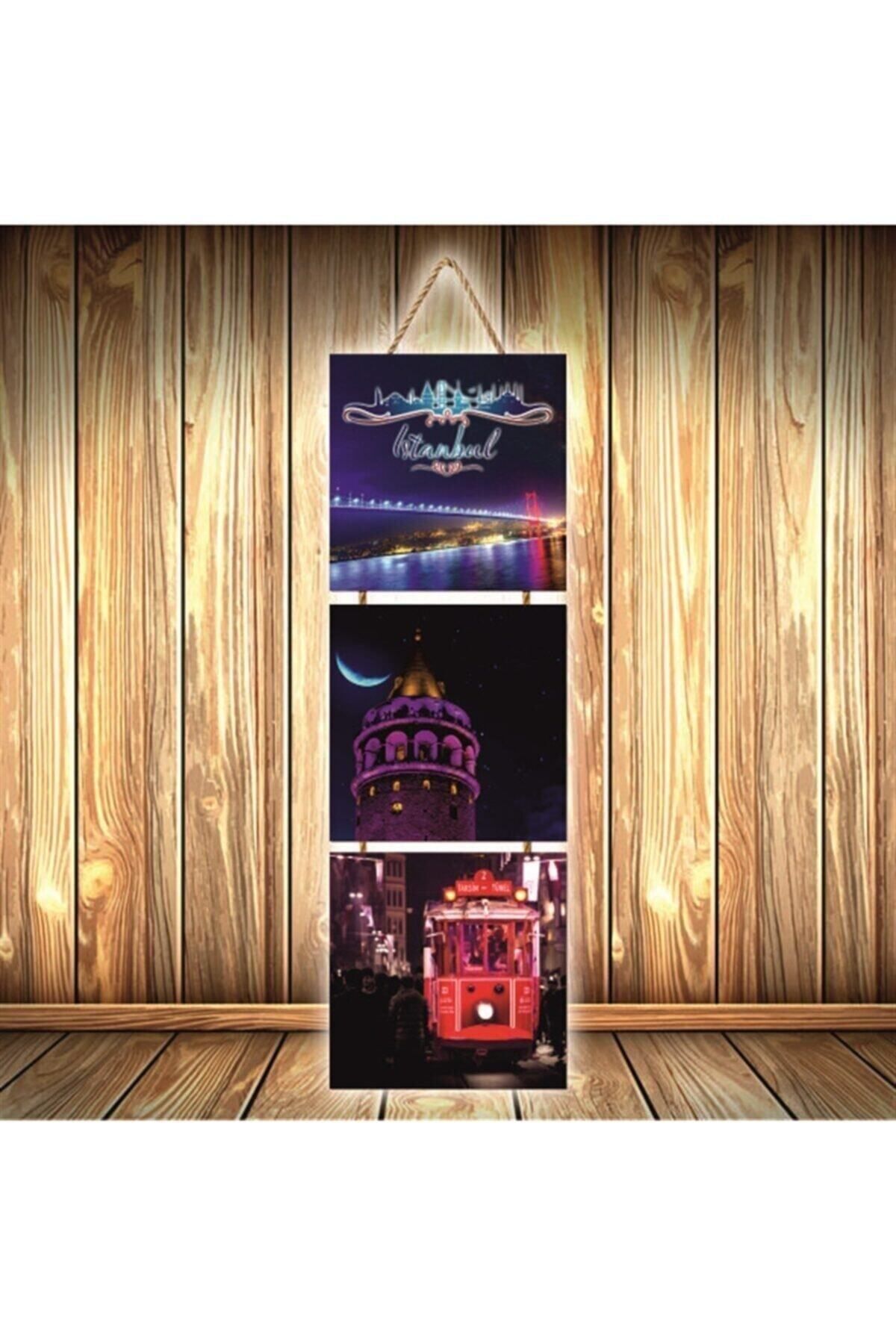 TAKIFİX Istanbul Manzaraları Tasarımlı Üçlü Retro Ahşap Poster Ü430