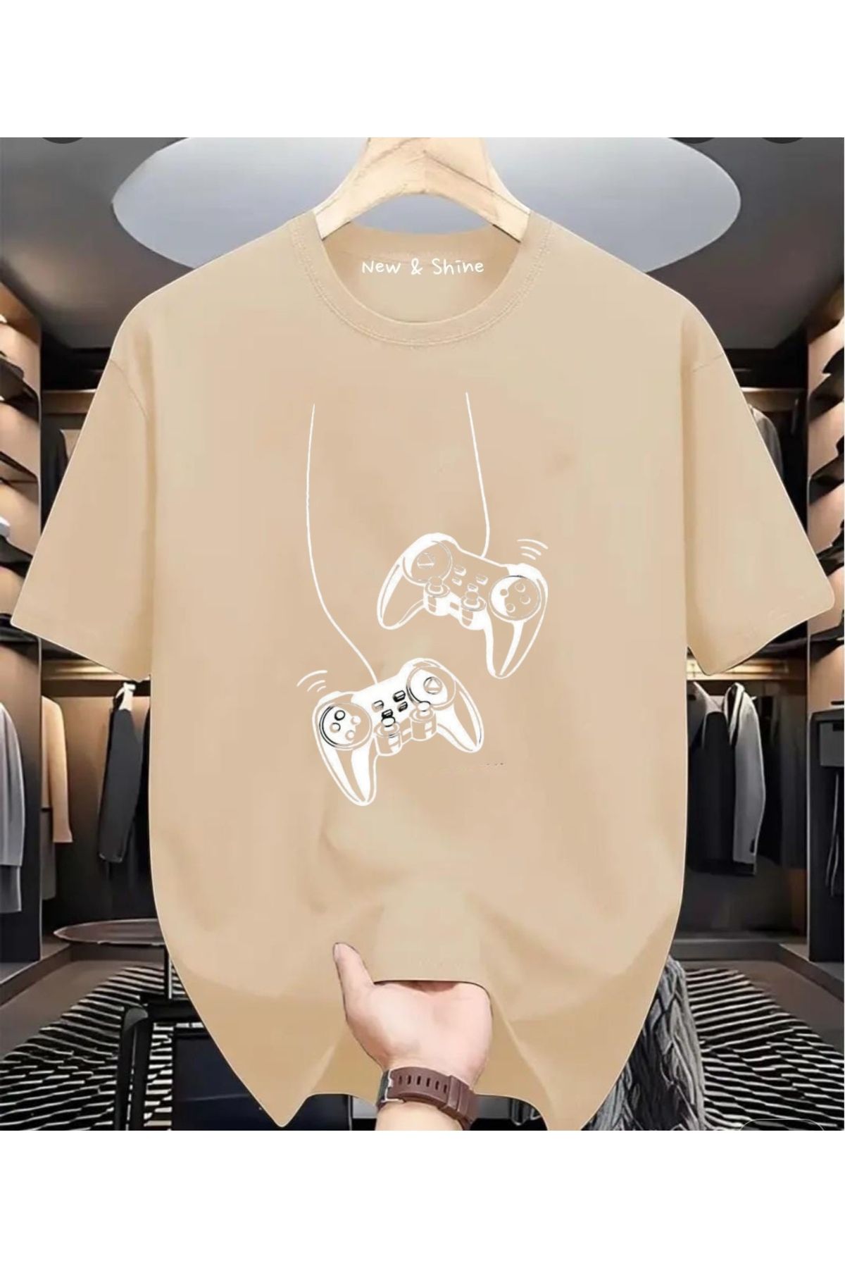 New Shine Gamer Kollar Baskılı Oversize T-Shirt