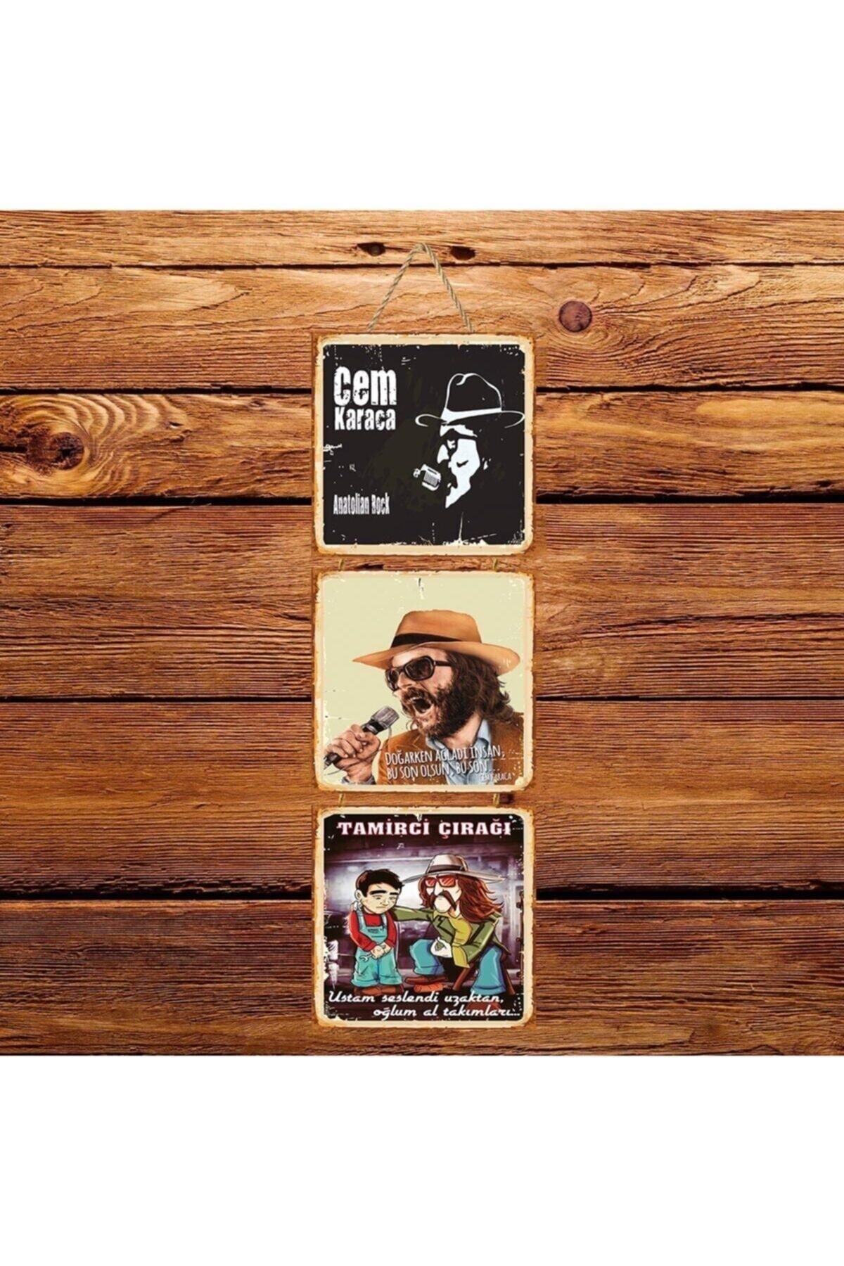 TAKIFİX Cem Karaca Üçlü Retro Ahşap Poster