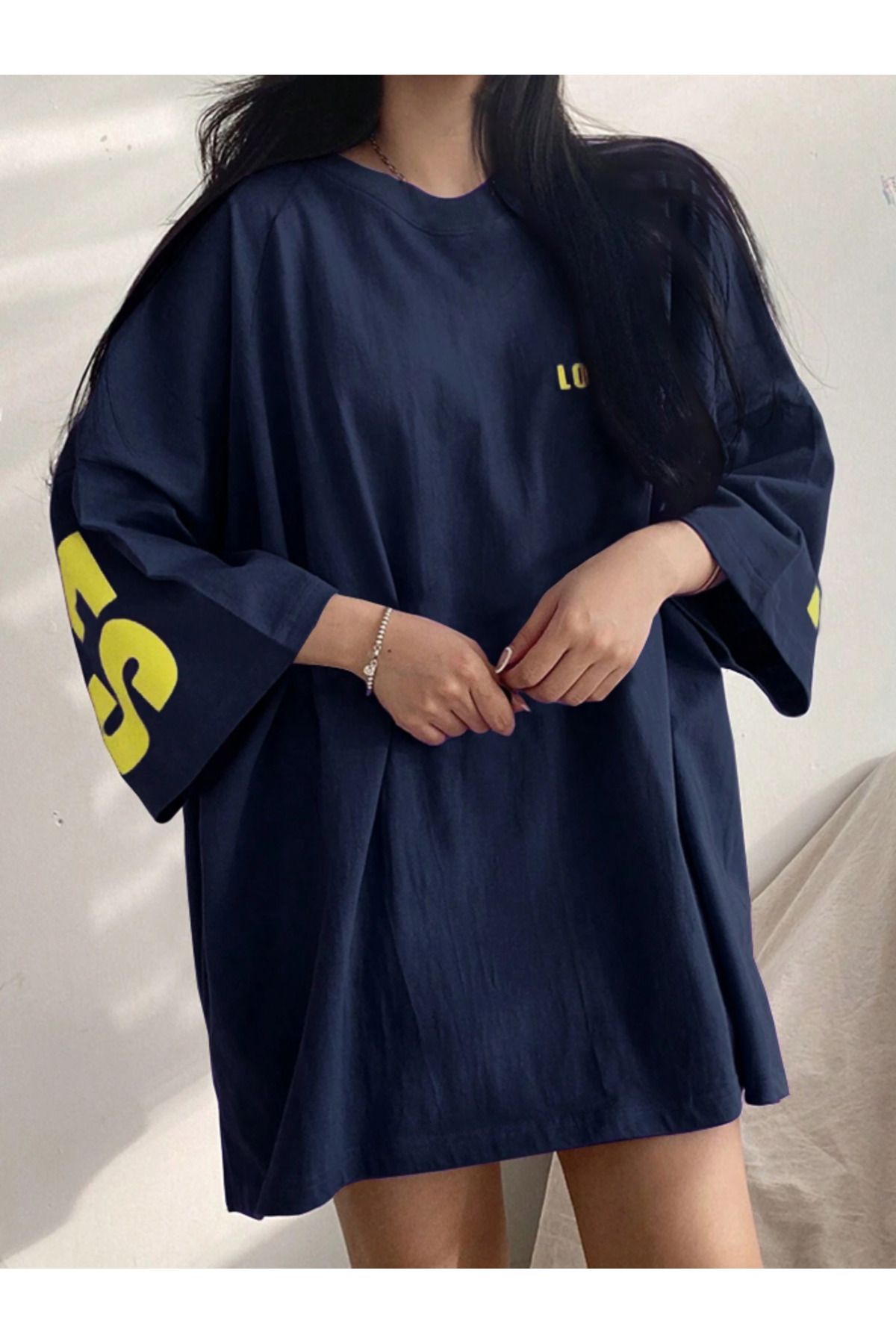 ALEGORİ Unisex Kadın/Erkek Loc Renkli Özel Baskılı Oversize Pamuk Penye T-Shirt